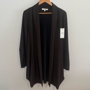 NWT Sympli Open Front Drape Cardigan Jacket Brown Size 14 Travel Knit Stretch